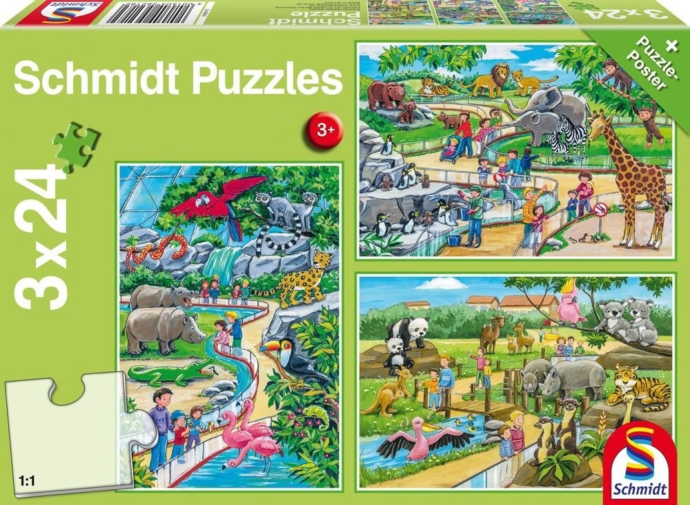 Puzzle 3x24 pièces - Journée au Zoo