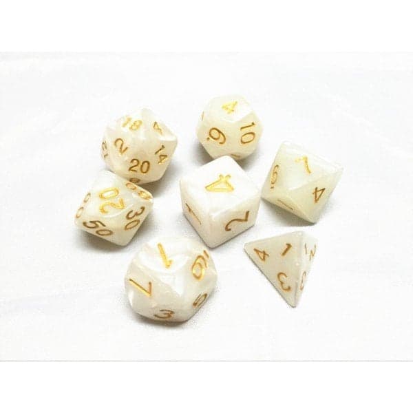 Lot de 7 dés - Blanc Nacré et Or - HD Dice