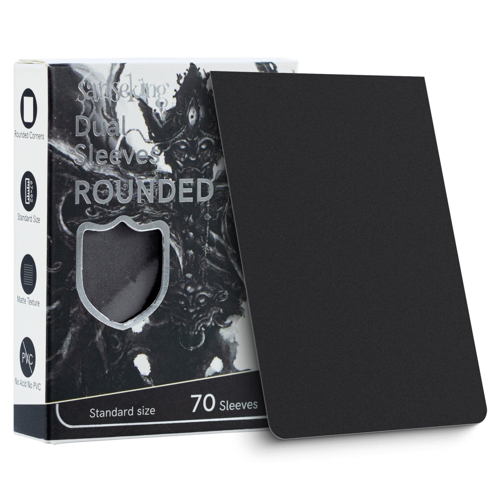 70 pochettes de taille Standard à coins arrondis - Noir - Sanseking