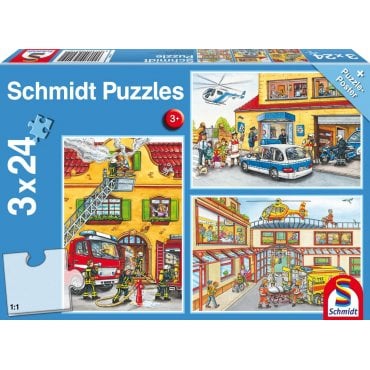 puzzle schmidt 3x48 pompiers et police 