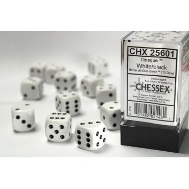 set 12 des d6 16mm blanc et noir chessex 