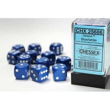 set 12 des d6 16mm bleu et blanc chessex 