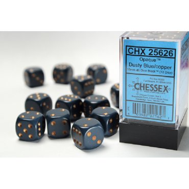 set 12 des d6 16mm opaque bleu poussiere et cuivre chessex 