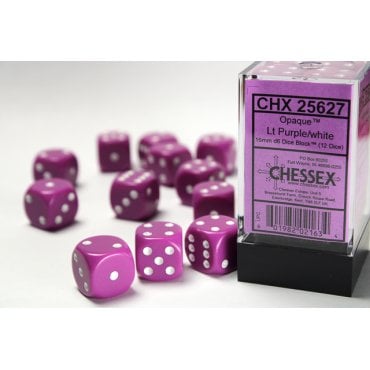 set 12 des d6 16mm violet clair et blanc chessex 
