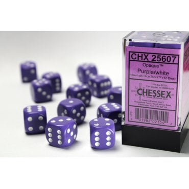 set 12 des d6 16mm violet et blanc chessex 