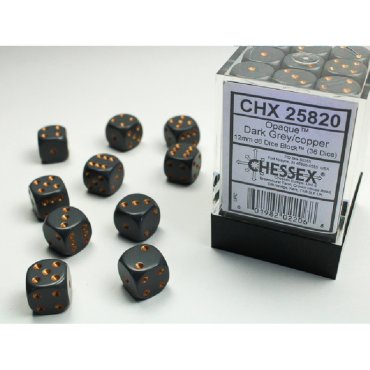 set 36 des d6 12mm opaque gris fonce et cuivre chessex 