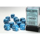 Boite de Set de 12 dés D6 16mm Polyhédraux opaque Bleu clair et Blanc - Chessex