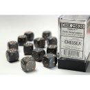 Boite de Set de 12 dés D6 16mm Polyhédraux opaque Gris Foncé et Cuivre - Chessex