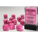 Boite de Set de 12 dés D6 16mm Polyhédraux opaque Rose et Blanc - Chessex