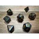 Boite de Set de 7 dés Polyhédraux opaque Noir et Or- Chessex