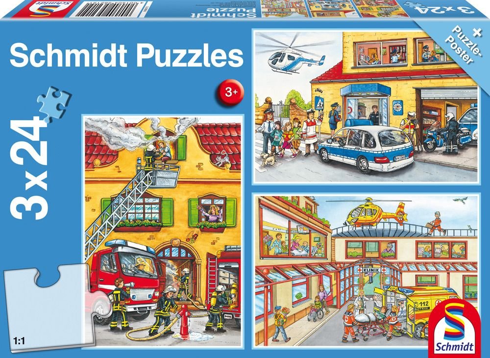 Puzzle 3x24 pièces - Pompiers et Police - Acheter vos Jeux de